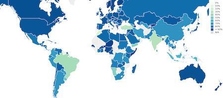 Une carte avec une couleur différente par pays